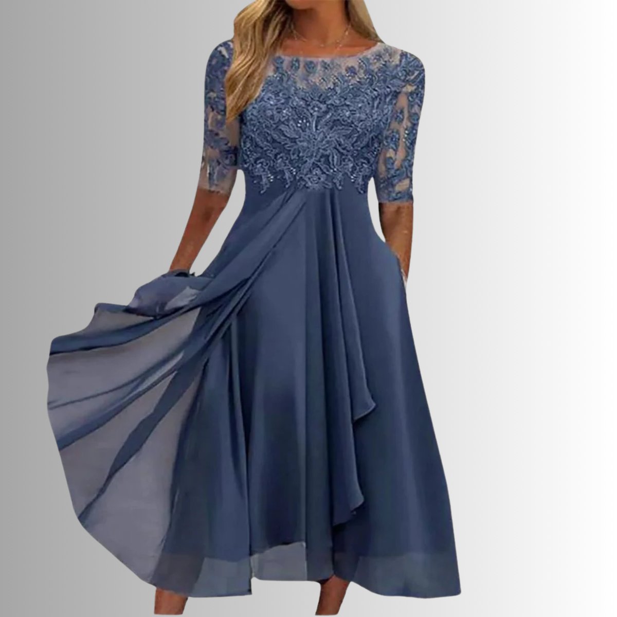 Lucy - Women's Lace Bodice Chiffon Midi Dress