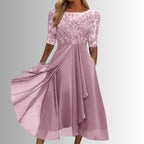 Lucy - Women's Lace Bodice Chiffon Midi Dress