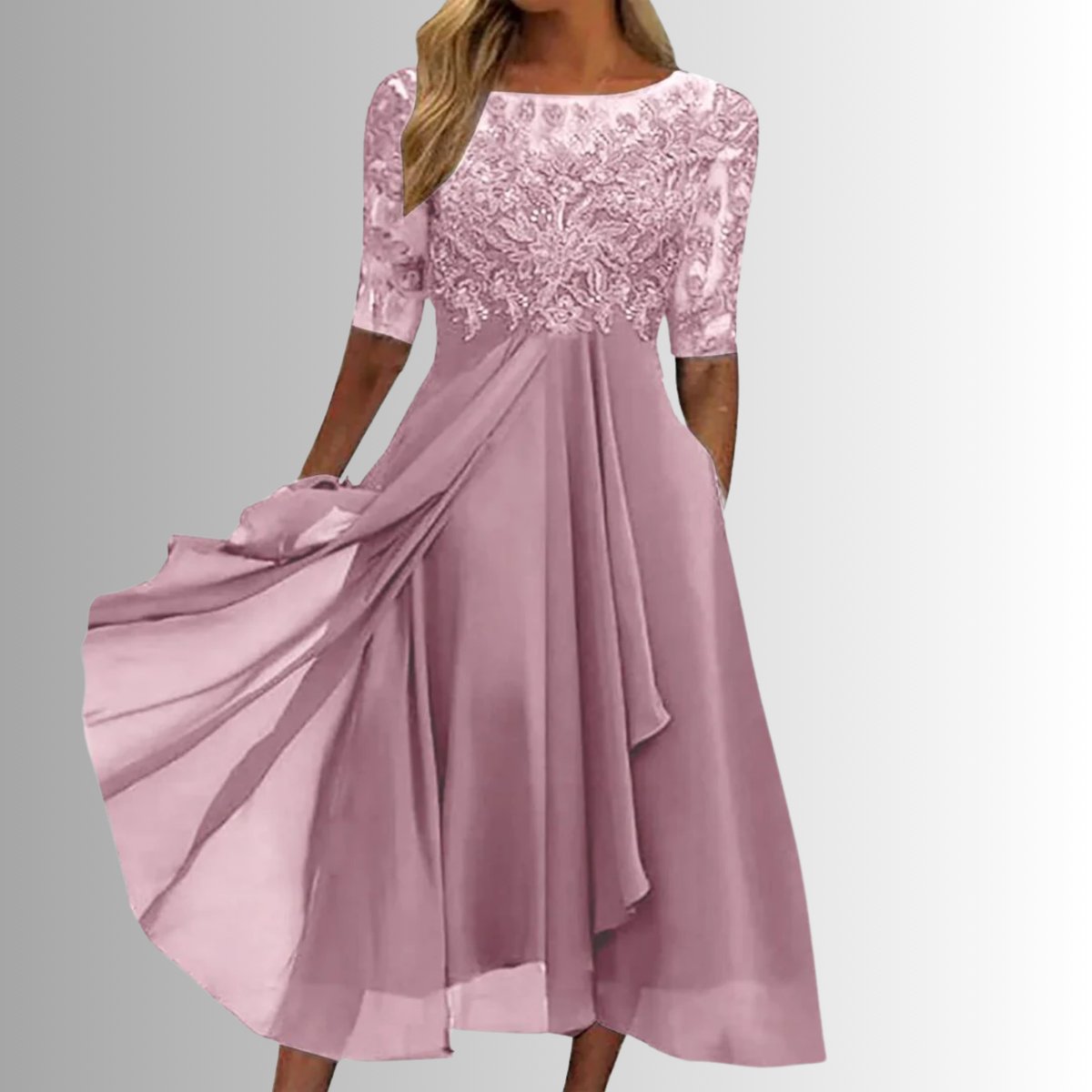 Lucy - Women's Lace Bodice Chiffon Midi Dress