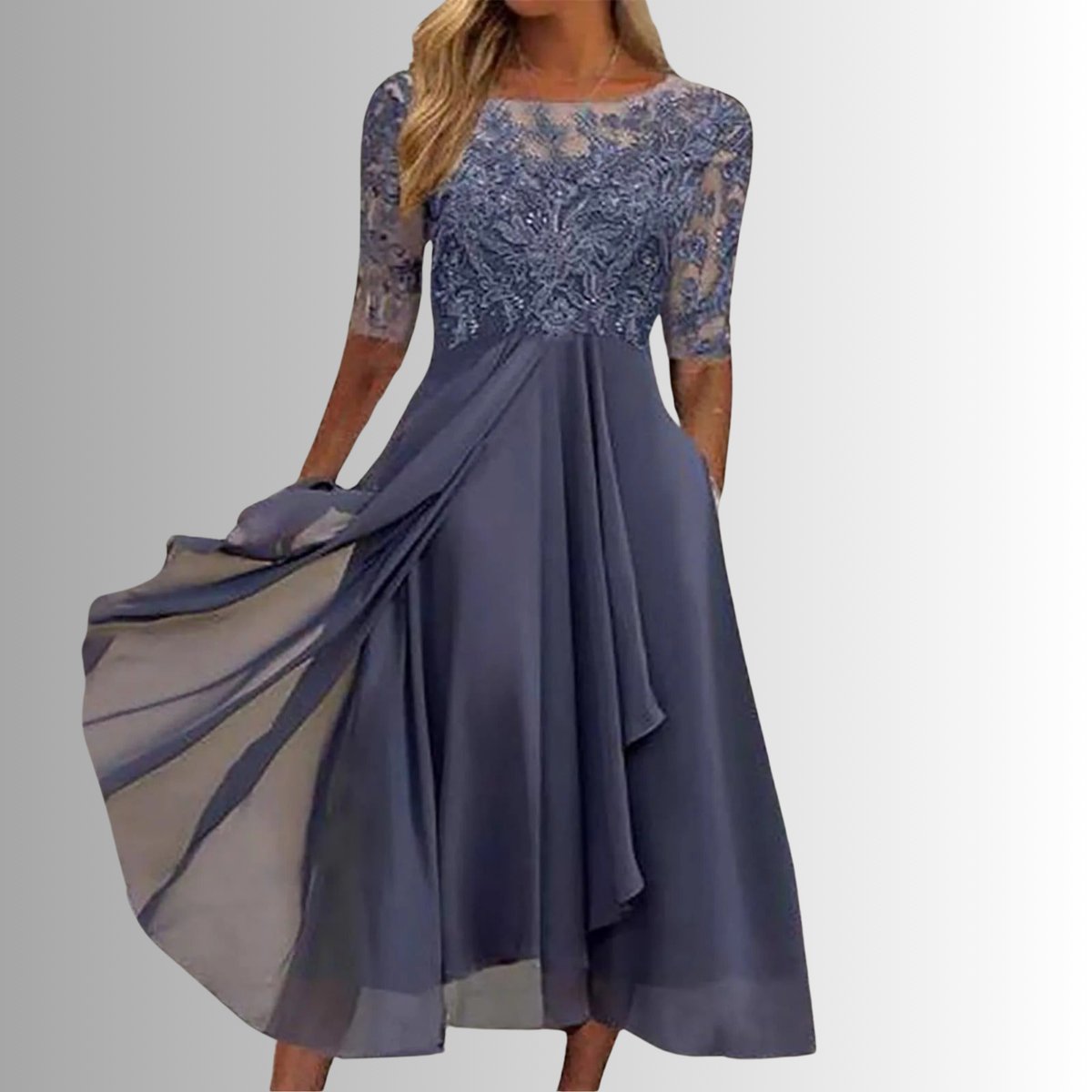 Lucy - Women's Lace Bodice Chiffon Midi Dress