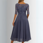 Lucy - Women's Lace Bodice Chiffon Midi Dress