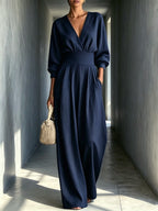 Lucy - Women's V-Neck Bishop Sleeve Wrap Jumpsuit 1