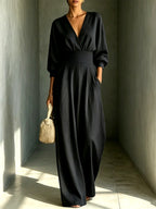 Lucy - Women's V-Neck Bishop Sleeve Wrap Jumpsuit 3