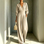 Lucy - Women's V-Neck Bishop Sleeve Wrap Jumpsuit 4