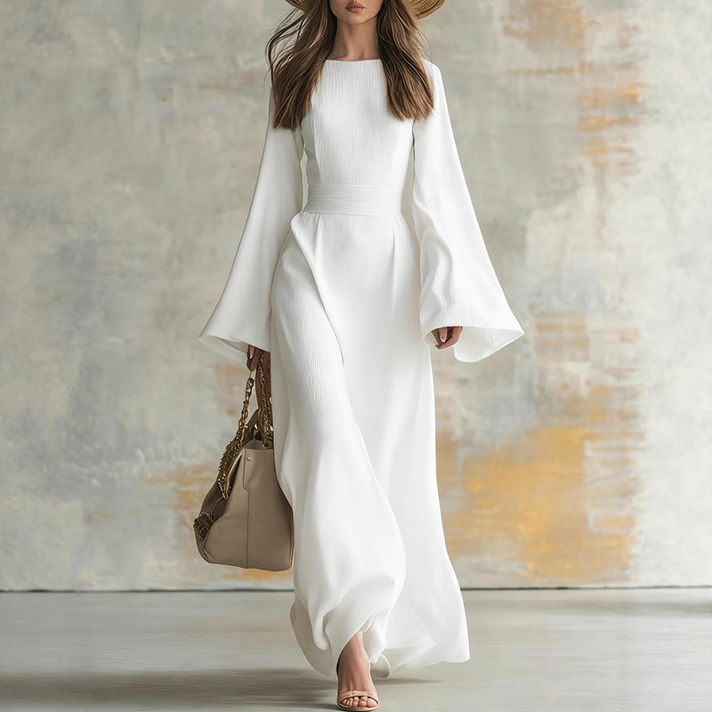 Luna - Women's Bell-Sleeve Ribbed Maxi Dress