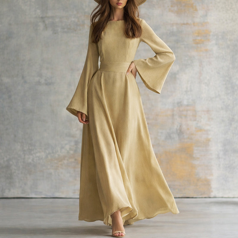 Luna - Women's Bell-Sleeve Ribbed Maxi Dress