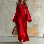 Luna - Women's Bell-Sleeve Ribbed Maxi Dress