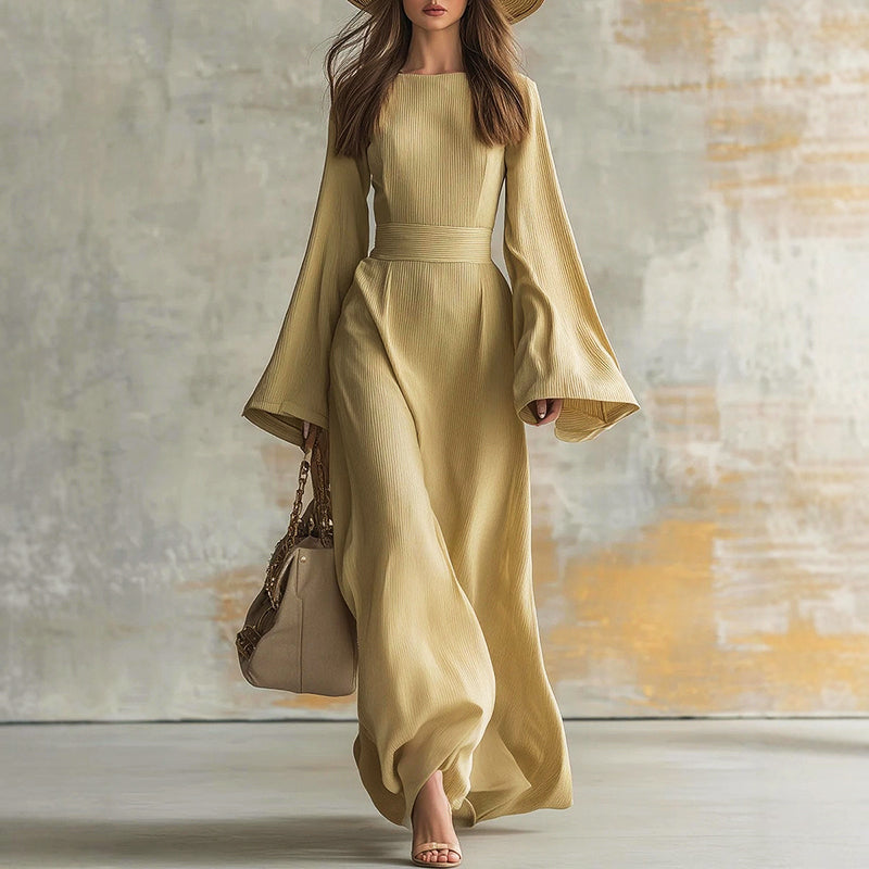 Luna - Women's Bell-Sleeve Ribbed Maxi Dress
