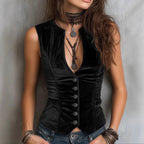 Mabel - Women's Velvet Fitted Button Vest 2