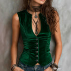 Mabel - Women's Velvet Fitted Button Vest 3