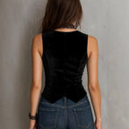 Mabel - Women's Velvet Fitted Button Vest 4