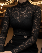 Macey - Women's Floral Lace Mock-Neck Blouse