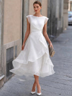 Madeleine - Women's Boat Neck Tiered Ruffle Dress 2