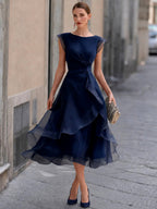 Madeleine - Women's Boat Neck Tiered Ruffle Dress 3