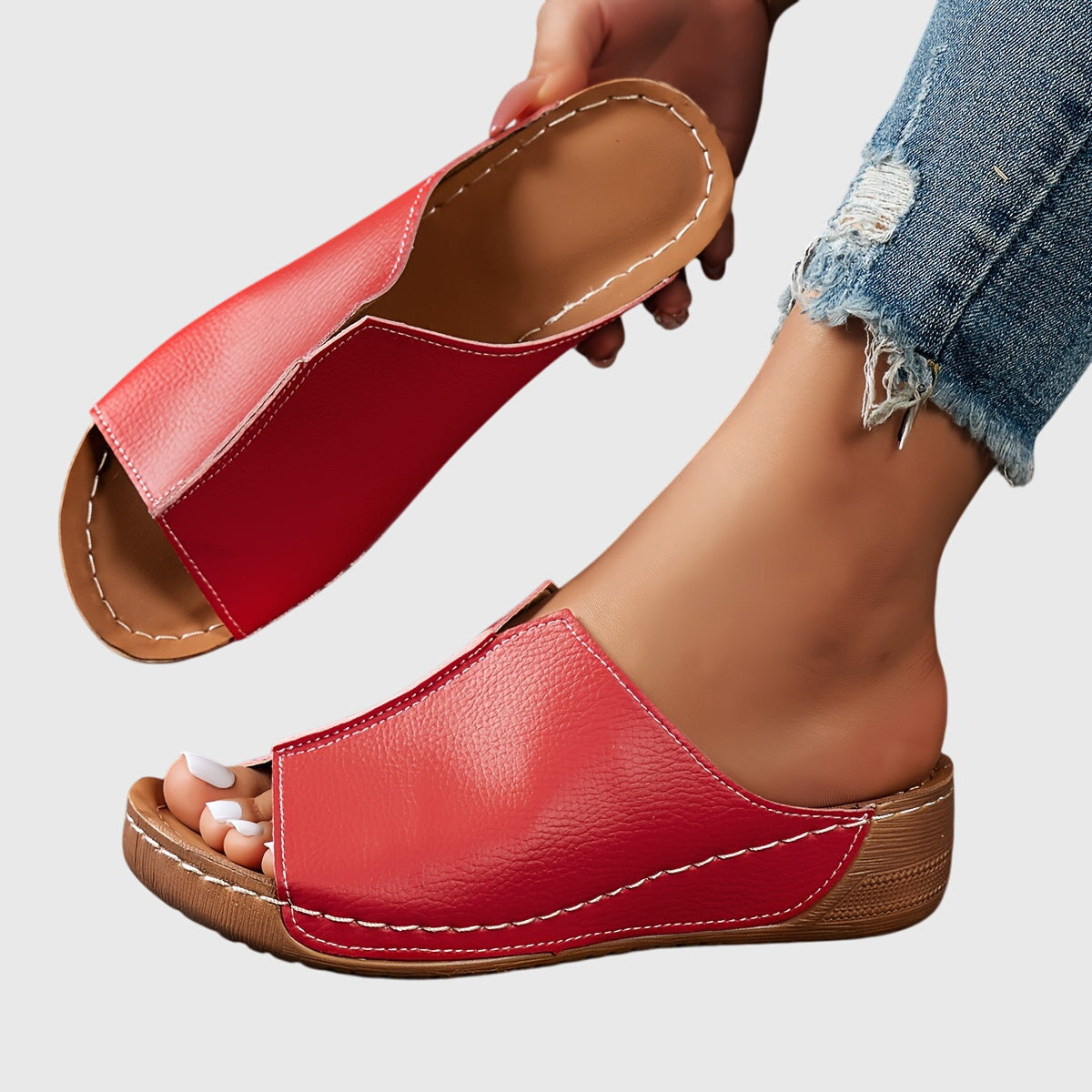Madison - Women's Leather Platform Slide Sandals
