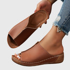 Madison - Women's Leather Platform Slide Sandals