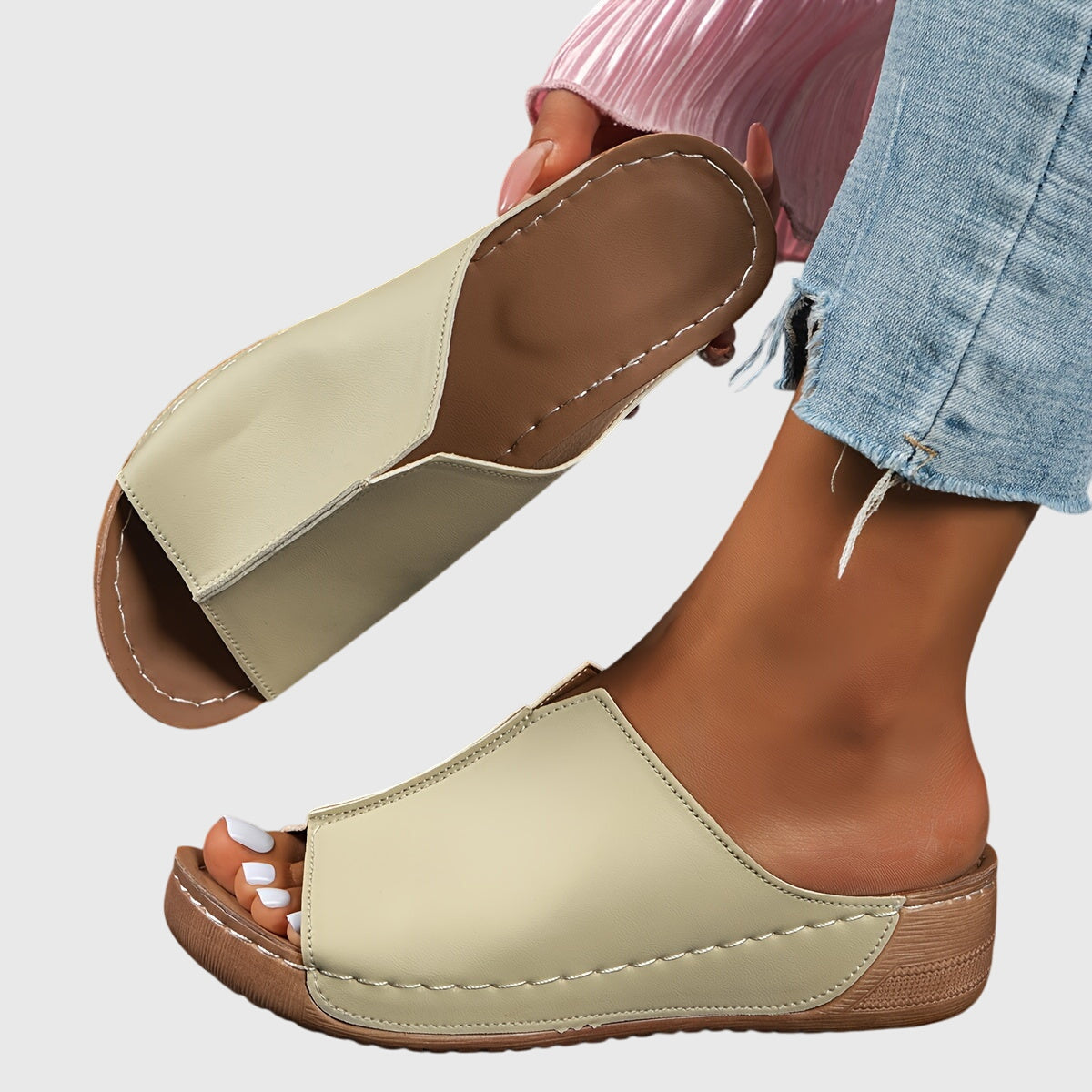 Madison - Women's Leather Platform Slide Sandals