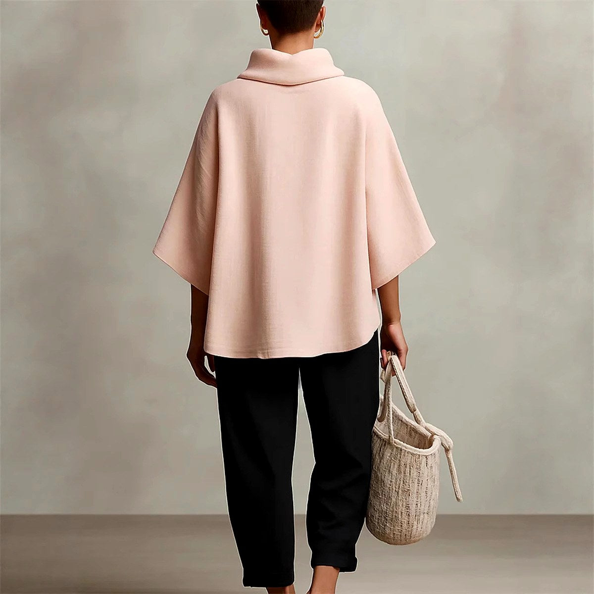 Marcy - Women's Cowl Neck Oversized Poncho Top 2