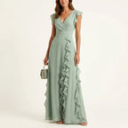 Marguerite - Women's Wrap V-Neck Ruffle Maxi Dress