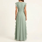 Marguerite - Women's Wrap V-Neck Ruffle Maxi Dress