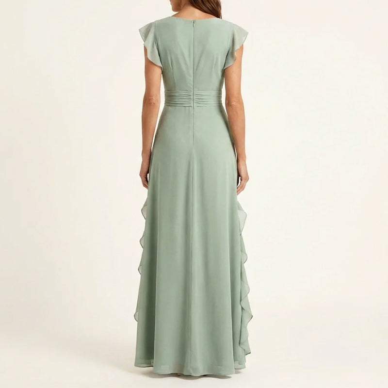 Marguerite - Women's Wrap V-Neck Ruffle Maxi Dress