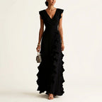 Marguerite - Women's Wrap V-Neck Ruffle Maxi Dress