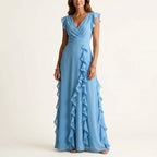 Marguerite - Women's Wrap V-Neck Ruffle Maxi Dress