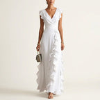 Marguerite - Women's Wrap V-Neck Ruffle Maxi Dress