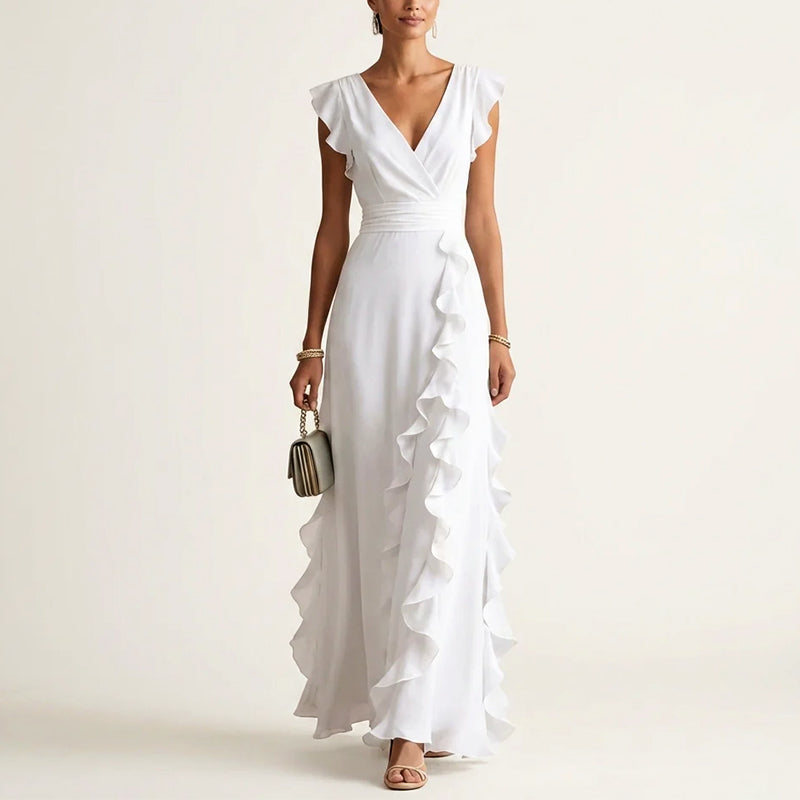 Marguerite - Women's Wrap V-Neck Ruffle Maxi Dress