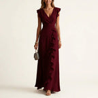 Marguerite - Women's Wrap V-Neck Ruffle Maxi Dress