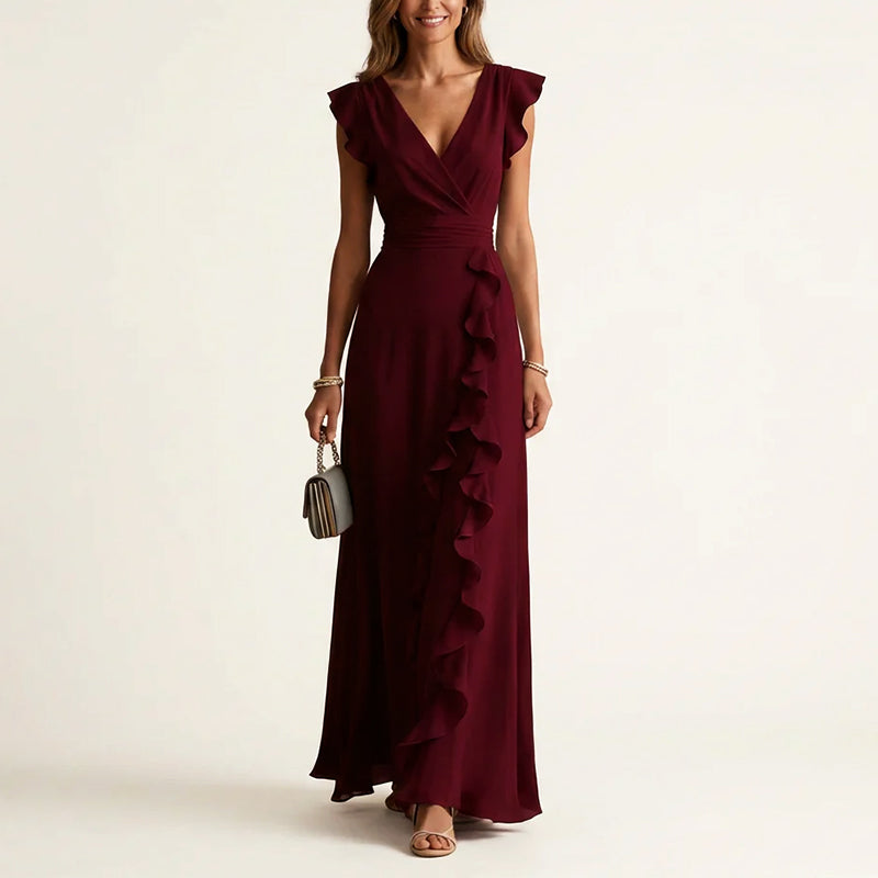 Marguerite - Women's Wrap V-Neck Ruffle Maxi Dress