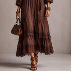 Marguerite - Women's V-Neck Puff Sleeve Trim Maxi Dress 3