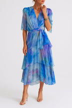 Maricel - Women's Watercolor Wrap Midi Dress 