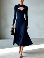 Marielle - Women's Long Sleeve Sweetheart Cutout Midi Dress 3