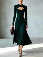Marielle - Women's Long Sleeve Sweetheart Cutout Midi Dress 4
