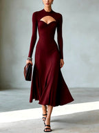 Marielle - Women's Long Sleeve Sweetheart Cutout Midi Dress 5