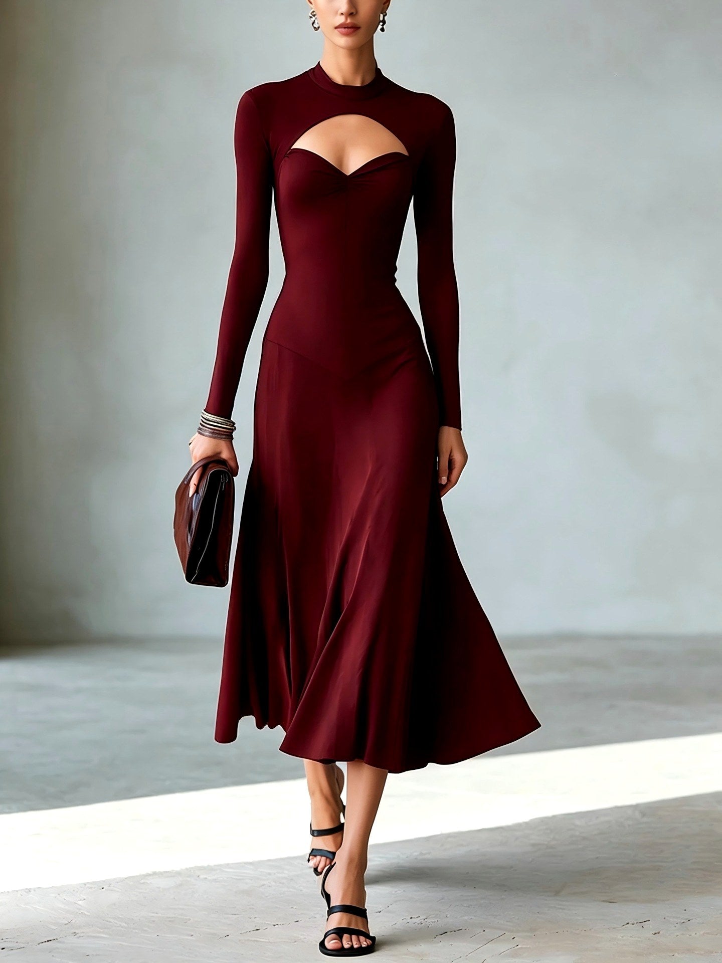 Marielle - Women's Long Sleeve Sweetheart Cutout Midi Dress 5