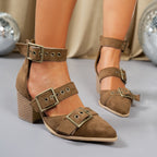 Marina - Women's Buckle-Strap Suede Pointed-Toe Heels