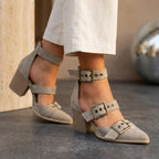 Marina - Women's Buckle-Strap Suede Pointed-Toe Heels