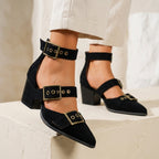 Marina - Women's Buckle-Strap Suede Pointed-Toe Heels