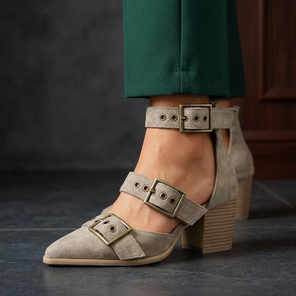 Marina - Women's Buckle-Strap Suede Pointed-Toe Heels