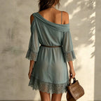 Marina - Women's Cold-Shoulder Lace Trim Mini Dress 2