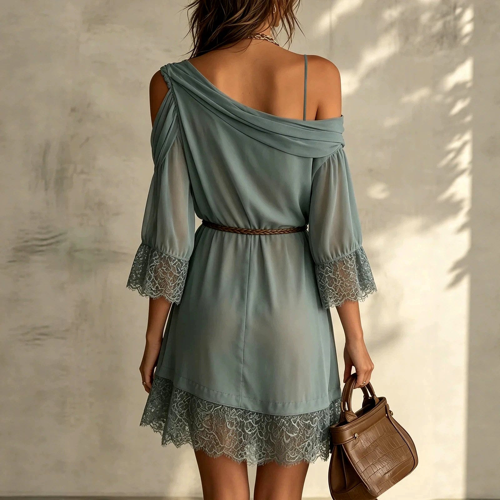 Marina - Women's Cold-Shoulder Lace Trim Mini Dress 2