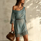 Marina - Women's Cold-Shoulder Lace Trim Mini Dress 3
