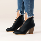 Marlene - Women's Deep V-Cut Suede Block Heel Ankle Boots