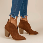 Marlene - Women's Deep V-Cut Suede Block Heel Ankle Boots