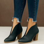 Marlene - Women's Deep V-Cut Suede Block Heel Ankle Boots