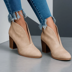 Marlene - Women's Deep V-Cut Suede Block Heel Ankle Boots