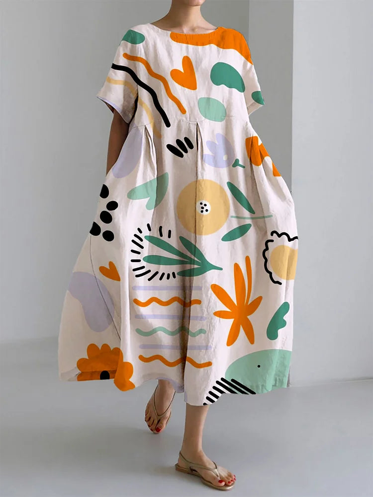 Mattea - Women's Abstract Print A-Line Midi Dress