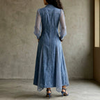 Maude - Women's Denim Sheer Long Sleeve Maxi Dress 4